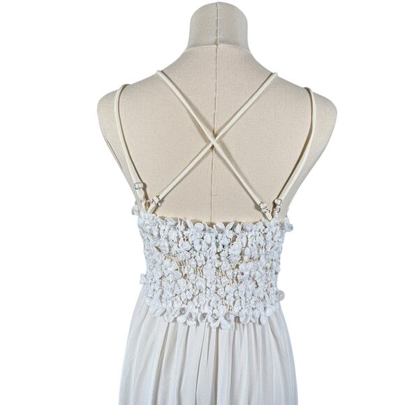 Southern Fried Chics White Lace Boho Maxi Dress Ballet Straps | Tiered Skirt | L - Picture 7 of 13